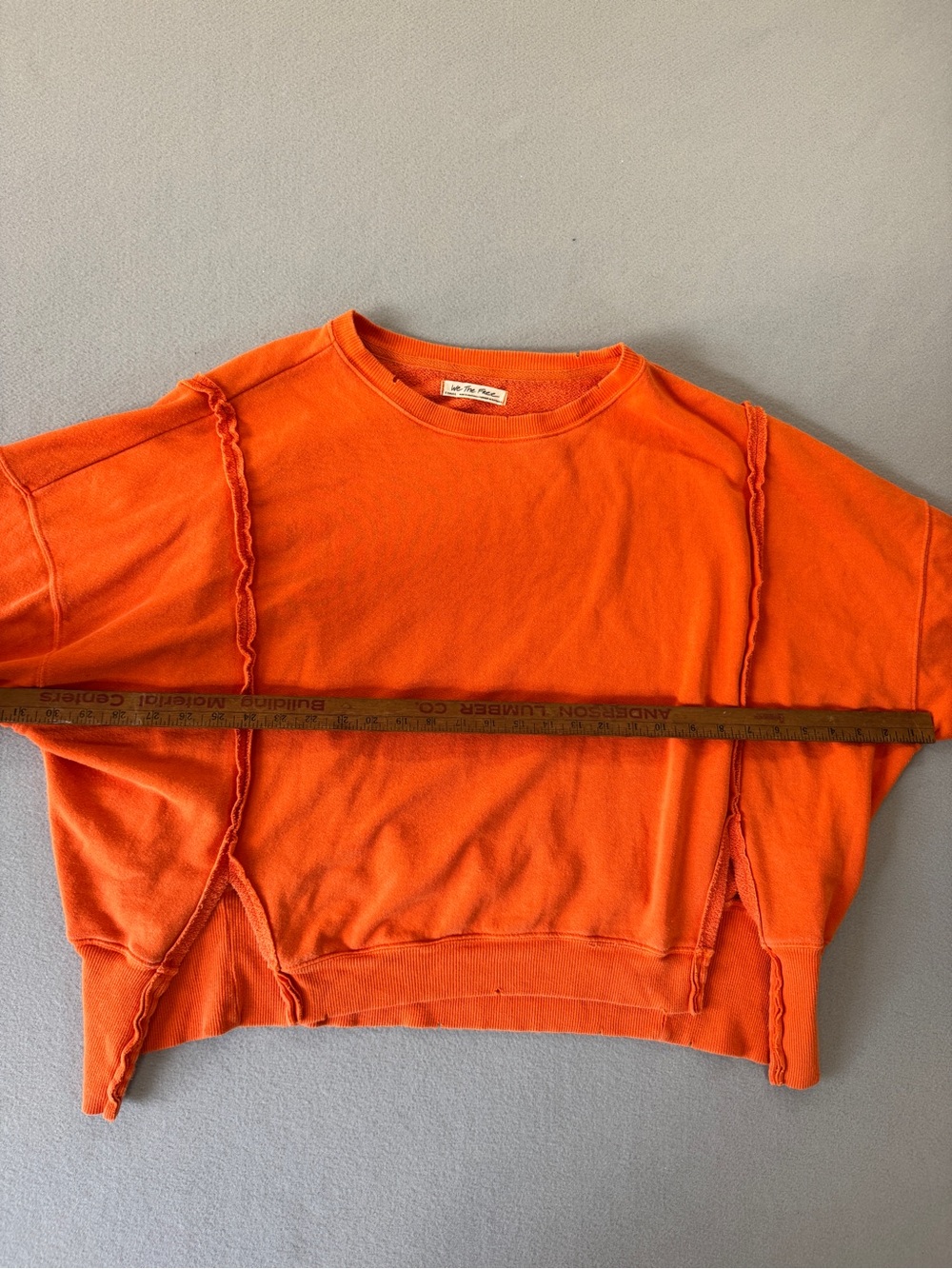 We The Free Orange Oversized Sweatshirt Womens XS Exposed Seam Pullover - Picture 9 of 16